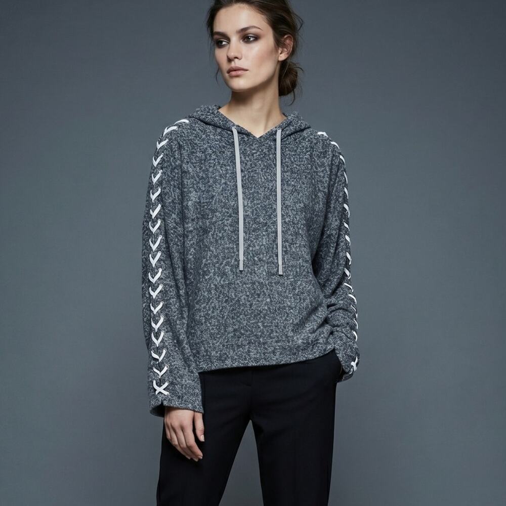 The Kooples Women's Sweet Fleece Lace up Hoodie Heather gray size 1